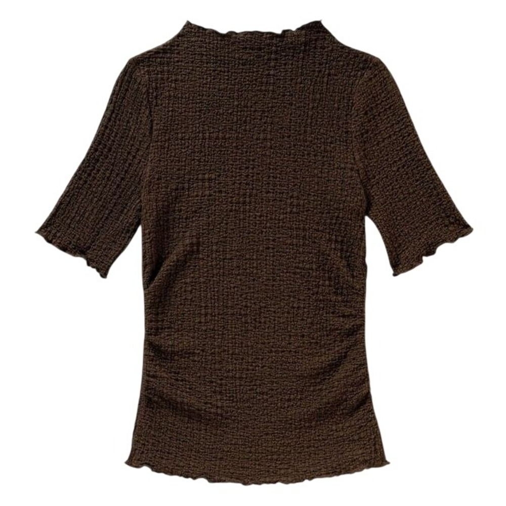 Womens Short Sleeve Mock Neck Textured Popcorn Top Brown Medium Lettuce Edge